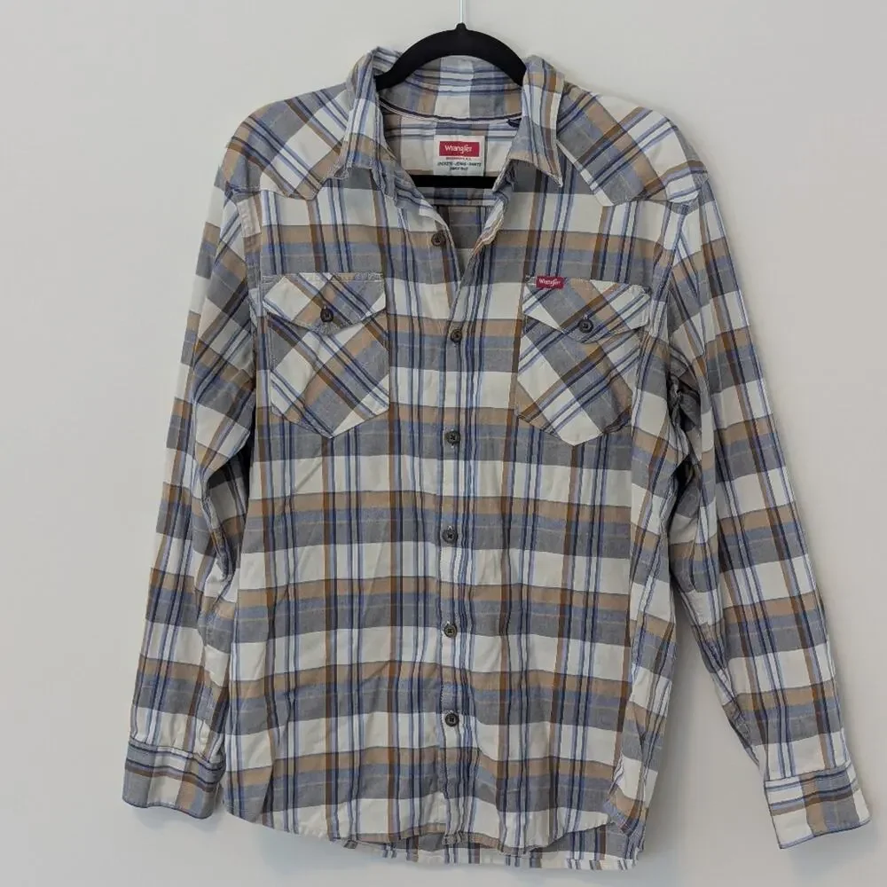 Wrangler Cowboy Wash Plaid Shirt, Color: Almond Milk Western Workwear Men's L - Picture 2 of 6